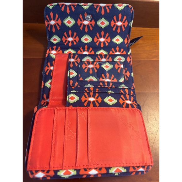 Vera‎ Bradley Trifold Wallet Quilted Cotton Navy Orange Floral Pattern - Picture 3 of 5